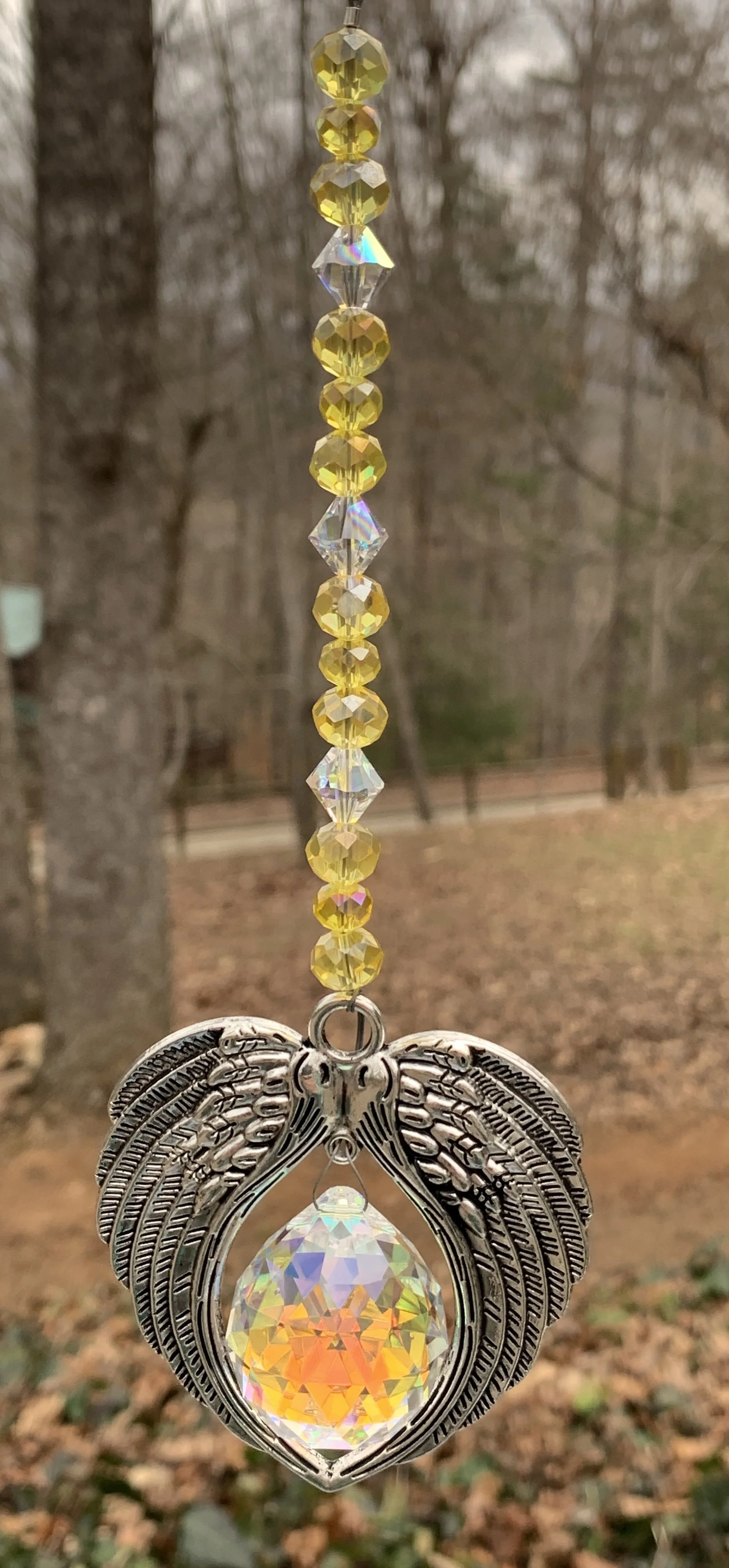 Angel wings with Aurora Borealis glass crystal, Swarovski crystals